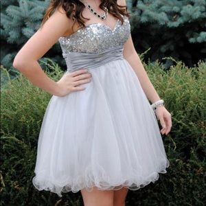 Silver Homecoming or Prom dress with sequin bodice